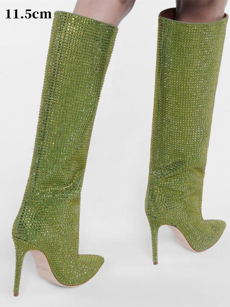 Women's New European and American Fashion Show Starry Sky High-heeled Rhinestone Pointed Nightclub Four Seasons Boots