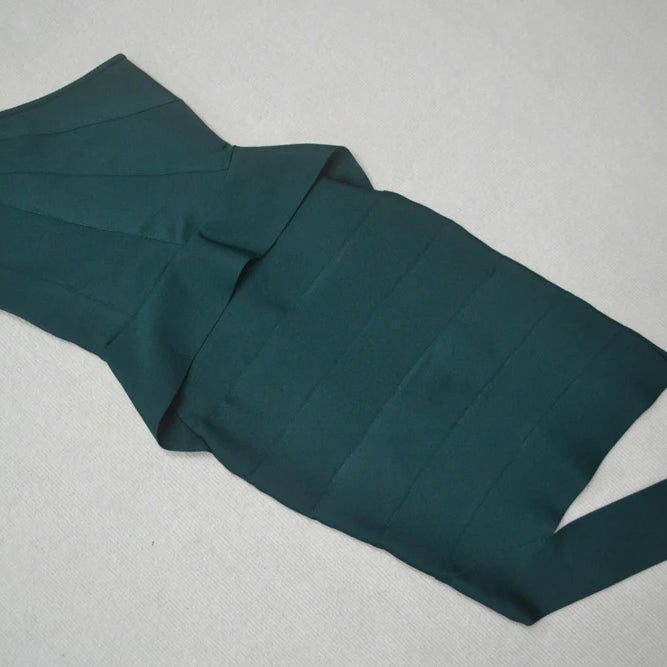 Darkgreen Color Women Sexy One Shoulder Ruffles Bodycon Mini Bandage Dress Office Lady Celebrate Evening Party Outfit Vestido