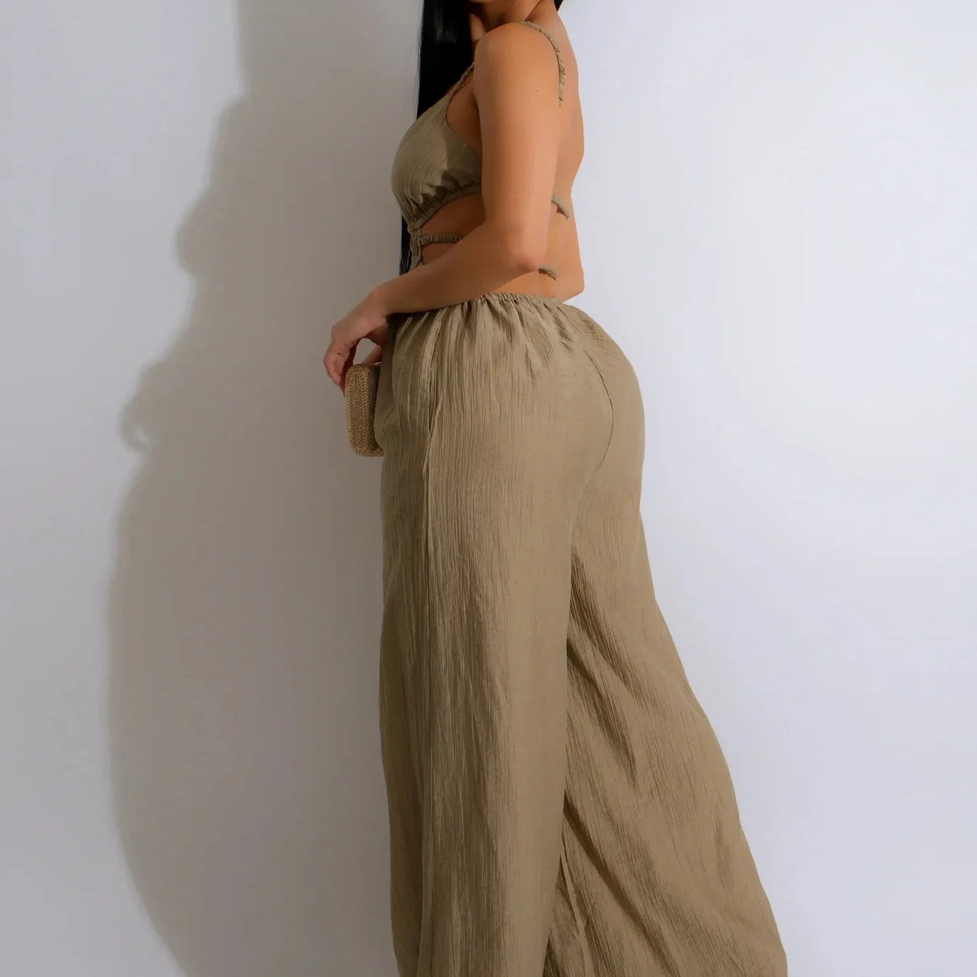 Women Sleeveless Strap V-neck Backless Wide Leg Long Jumpsuits 2025 Summer Beach Night Club Street Sexy Outfit Rompers