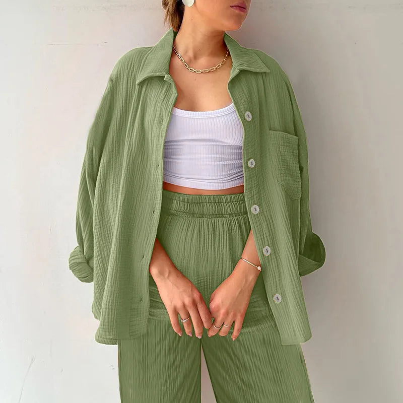 Solid Color Casual Loose Pants Sets For Women 2024 Elegant Autumn Women's Two Pieces Suit Full Trouser Set Female Outfit Clothes BK534-11