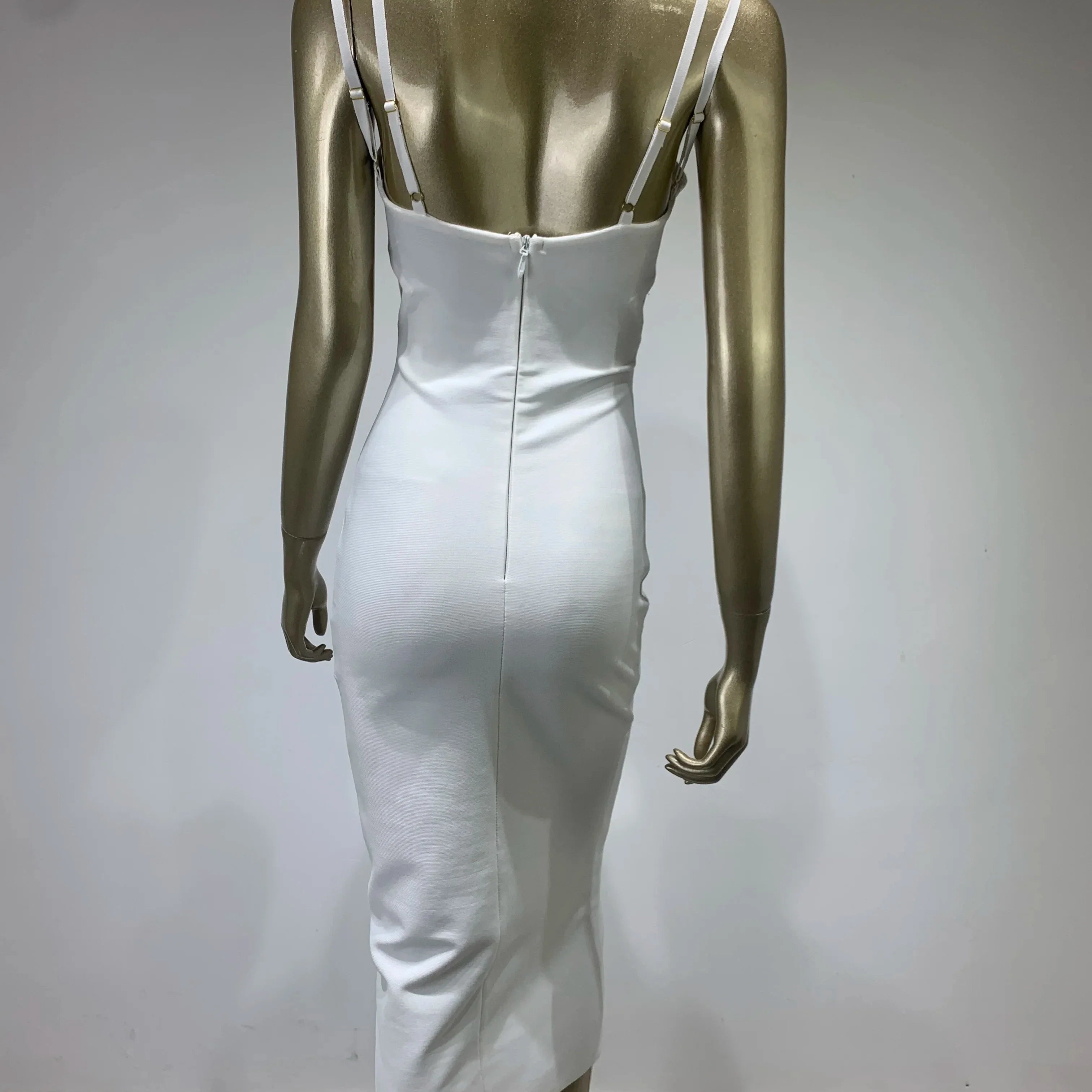 New Summer Women Sexy V Neck Beading White Black Bodycon Midi Bandage Prom Dress Elegant Evening Cocktail Party Dresses