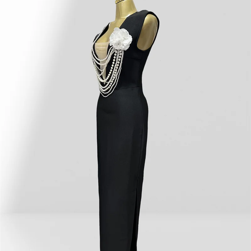 New Summer Sexy V-Neck Sleeveless Package Hips Ankle Lenght Bandage Dress Graceful Woman Party Dress Cocktail Party Vestido