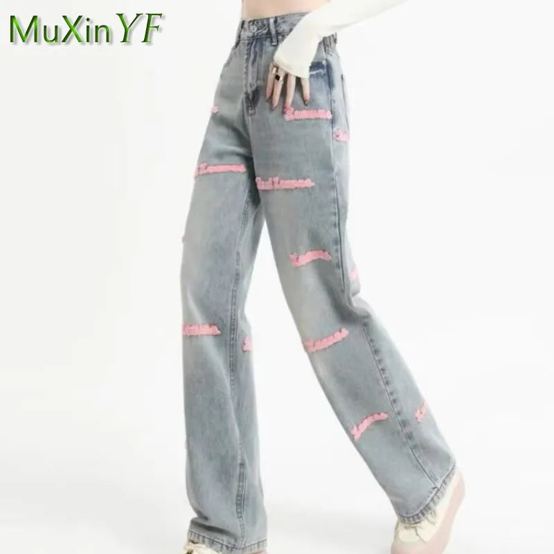 Women's 2024 Autumn Winter New Denim Pants Matching Set Korean Elegant Knitted Sweater Cardigan+Shirt+Letter Jeans 3 Piece Suit