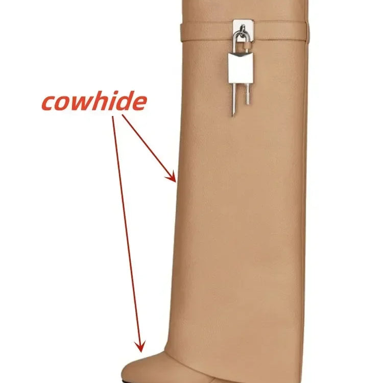 European and American Metal Lock Fasteners for High Tube Skirts, Boot Slopes, Leg Sleeves, Knee Length Boots, Platform Boots apricot cowhide