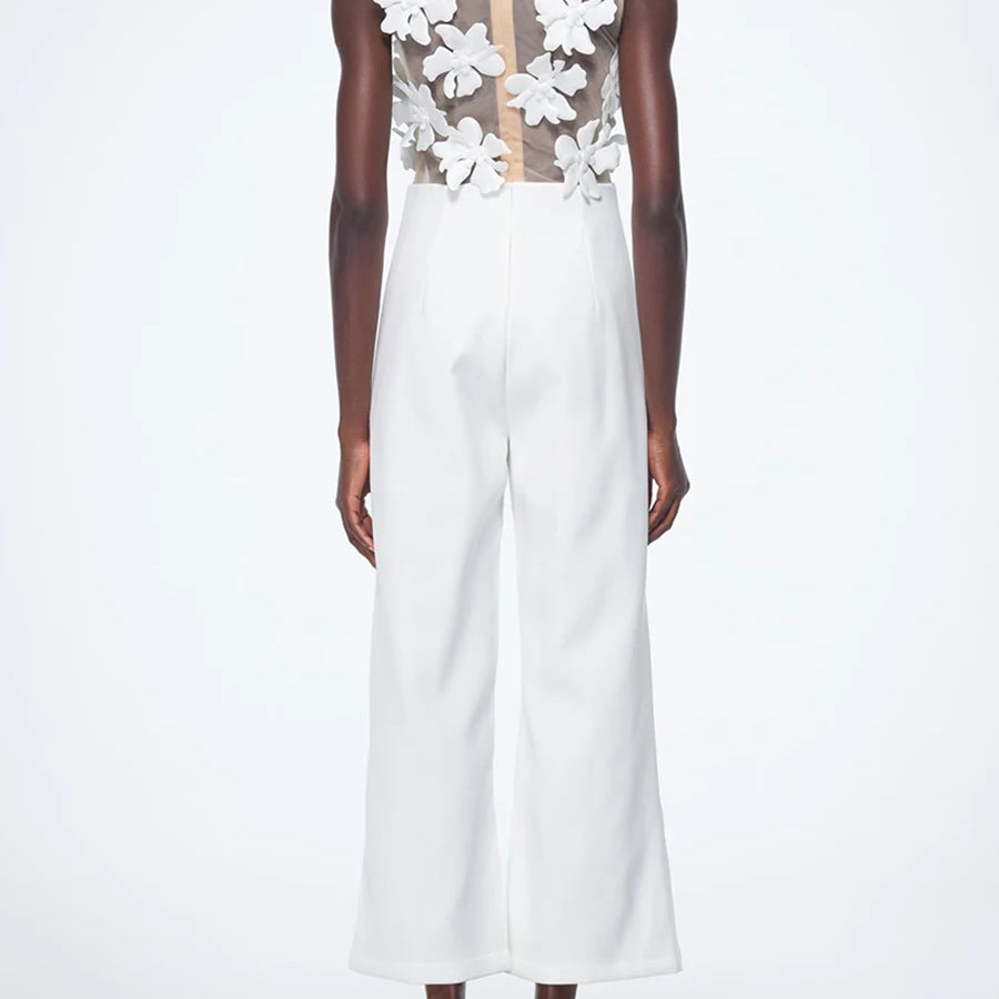 Solid Slimming Spliced Appliques Jumpsuits for Women V Neck Sleeveless High Waist Elegant Jumpsuit Female Fashion