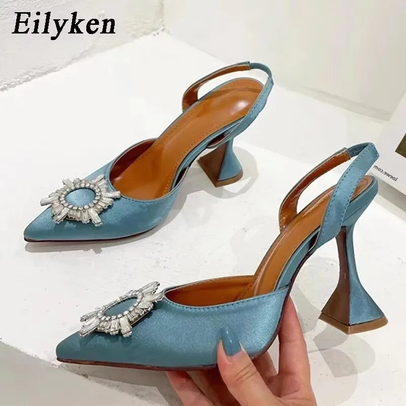 Eilyken Autumn Design Silk Women Pumps Crystal Strange Style High Heels Comfortable Party Wedding Bride Shoes Green