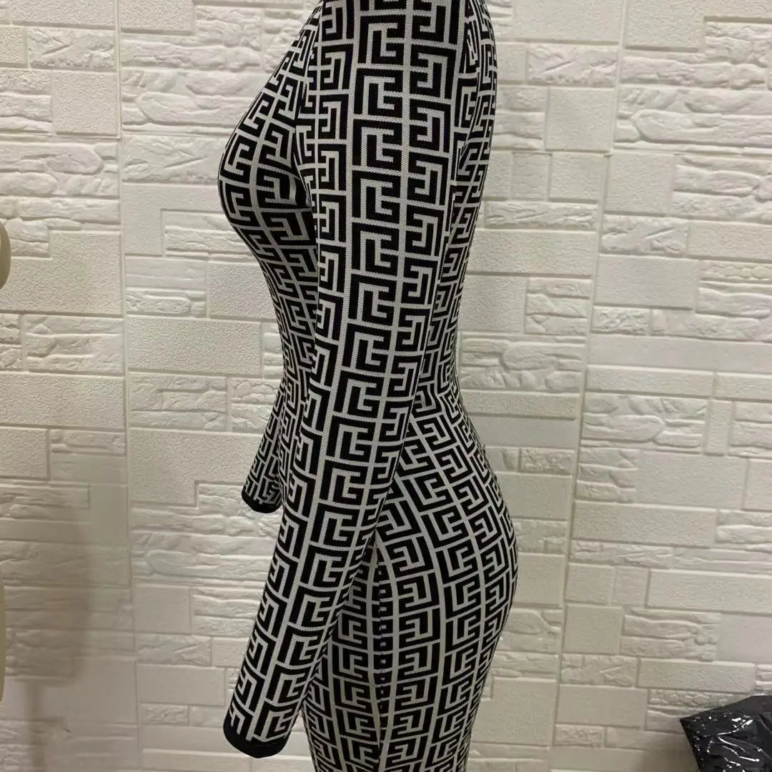 Black Full Sleeve Jacquard Mini Bandage Dress 2021 Celebrity Designer Fashion Evening Party Dress