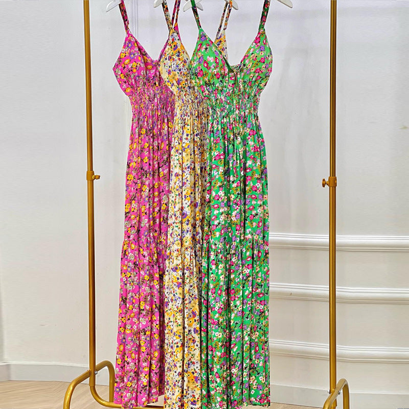 Women Summer Print Spaghetti Strap Big Swing Dress