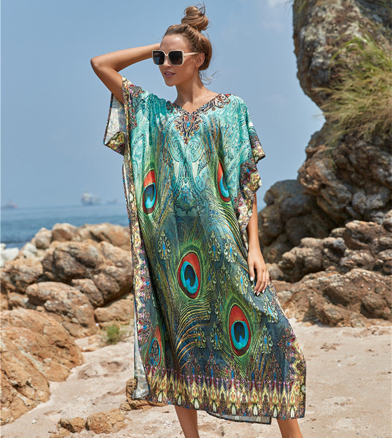 Polyester National Wind Positioning Printed Beach Smock Robe Type Sunscreen Shirt Holiday Dress Color8