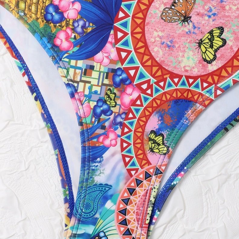 Women's Printed Lace Up High Waist Swimsuit Bikini