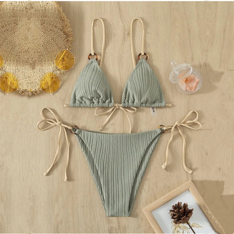 Nuevo Bikini De Color Sólido Para Mujeres Bikini Dos Trajes De Baño