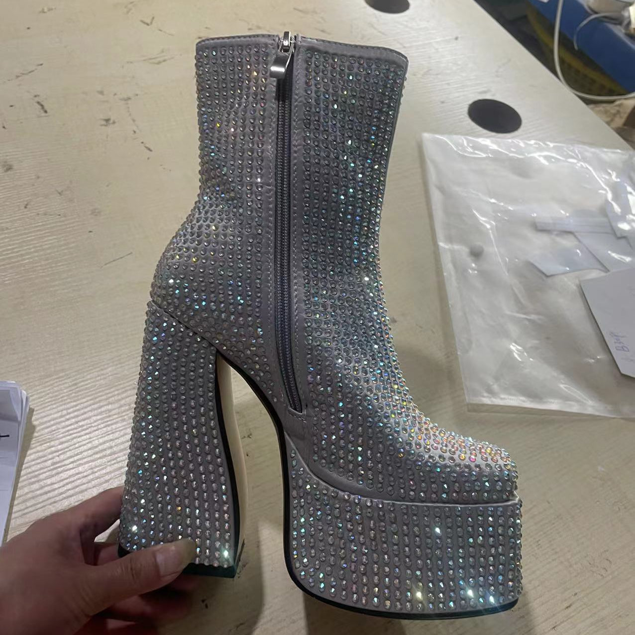 Starry Rhinestone Short Fashion Ankle Boots Women Gray
