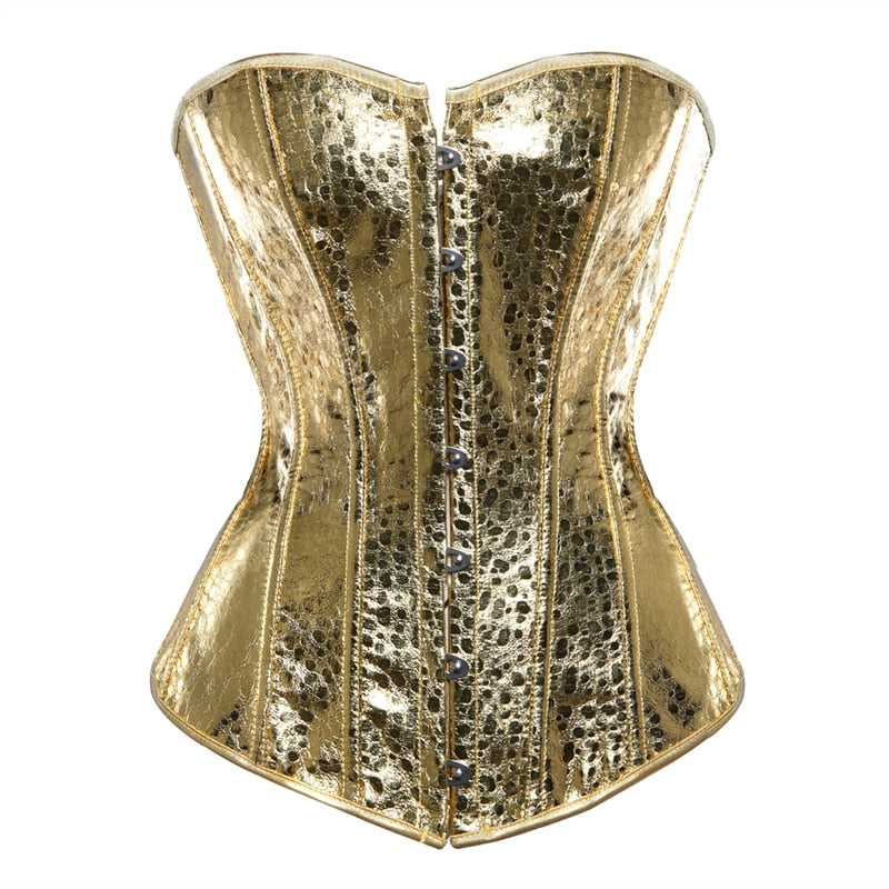 corset bustier top women vintage style gold silver overbust corset lea –  AMAIO