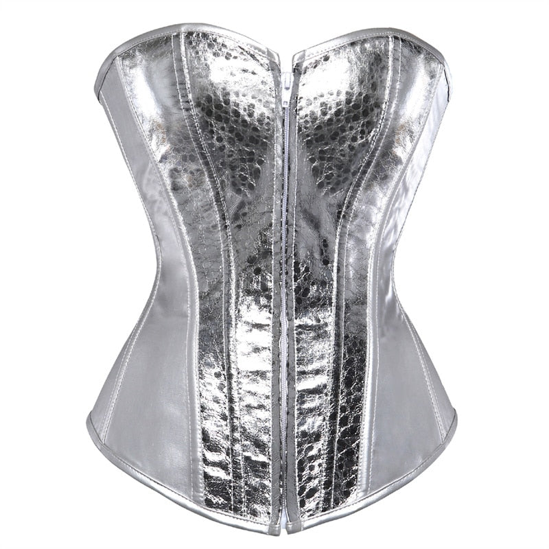 corset bustier top women vintage style gold silver overbust corset leather nightclub sexy korsett lingerie strapless