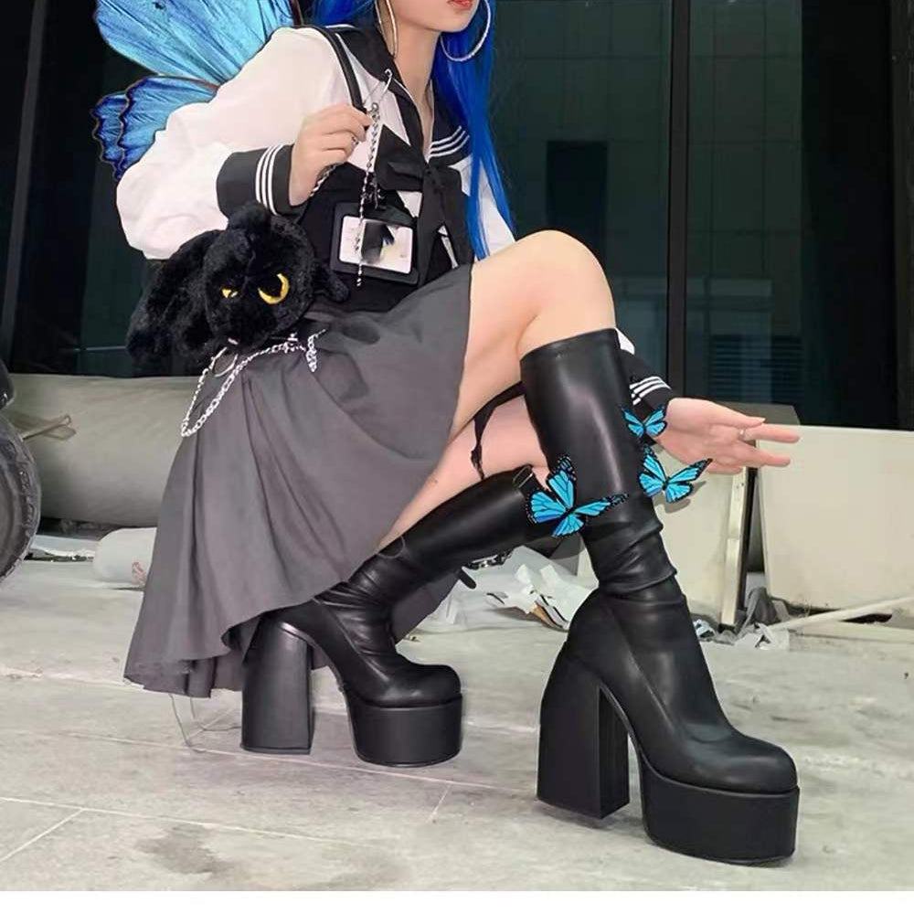 Punk Knee-length Women's High Boots Stretch