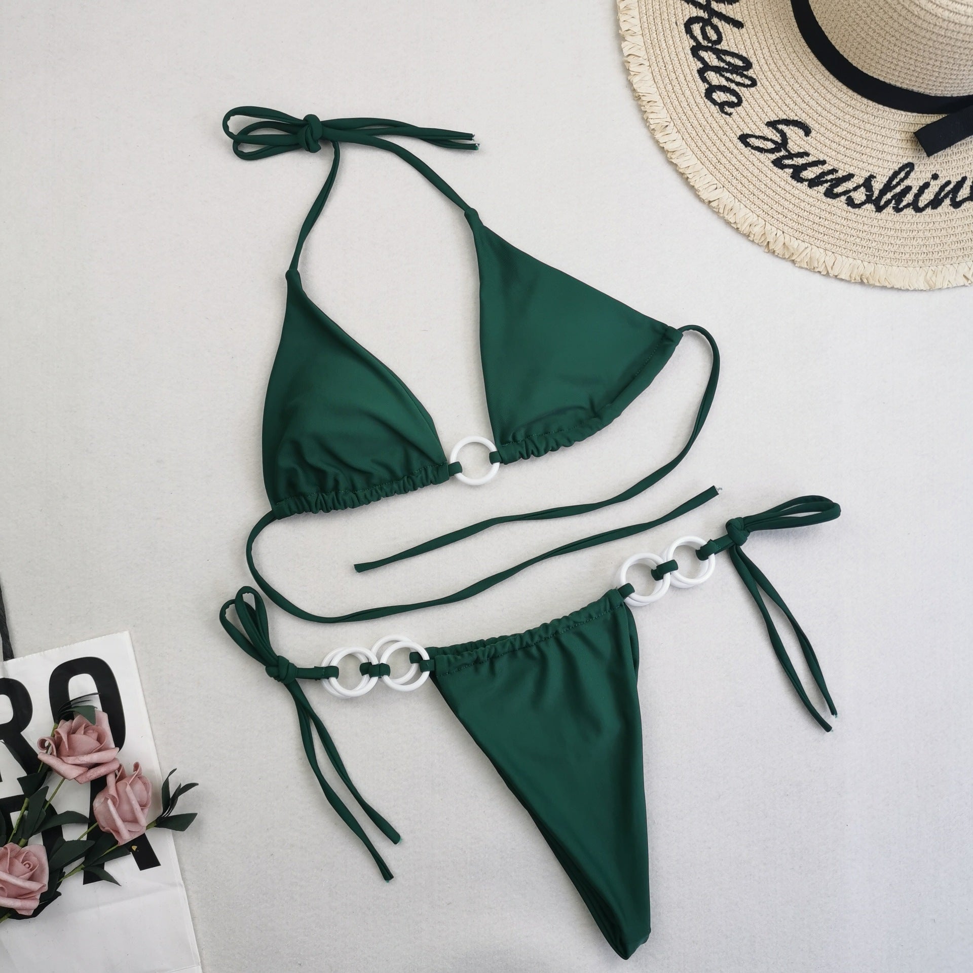 Women's Split Bikini Double Fabric Lace-up Swimwear Green