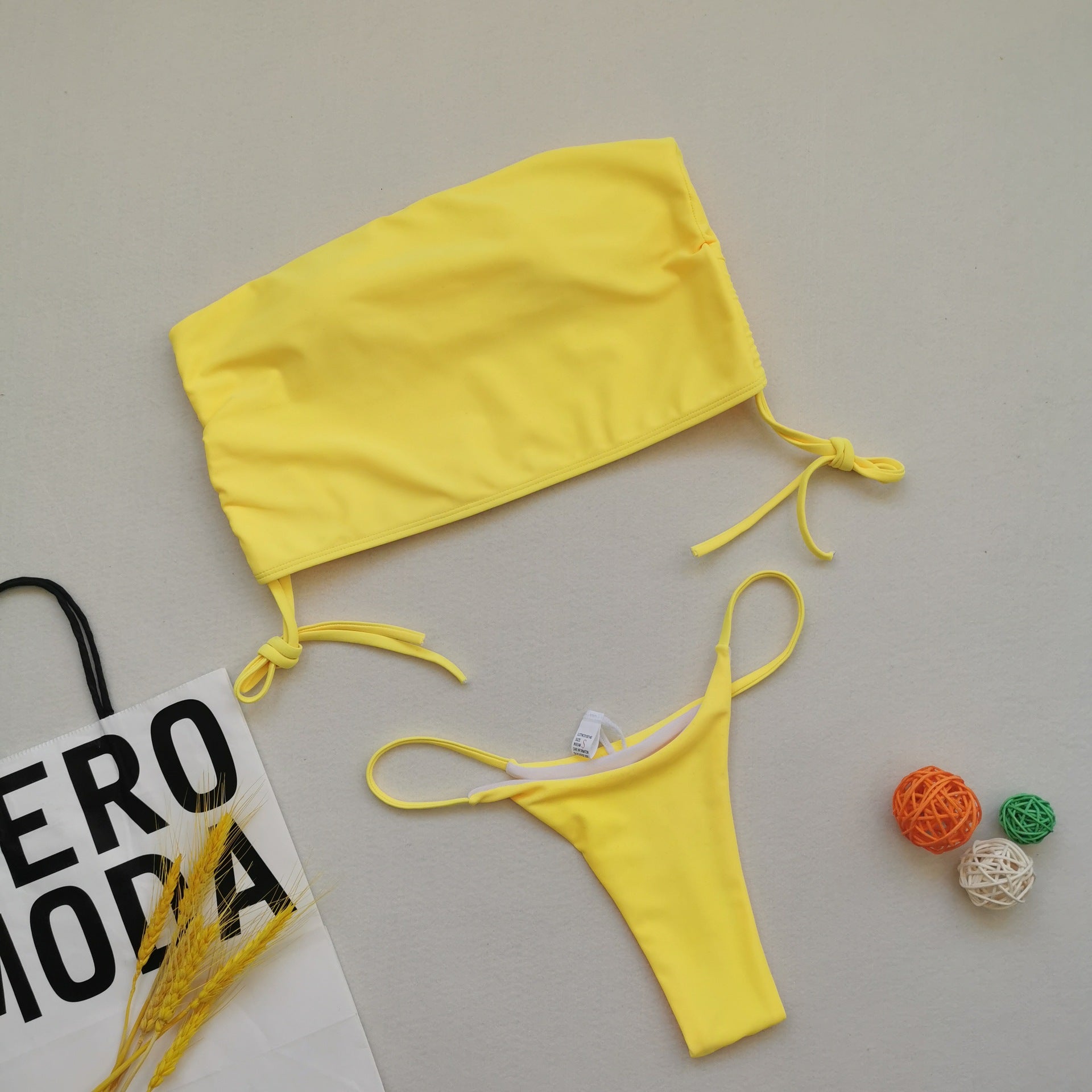 Women's Tube Top Print Solid Color Bikini Swimsuit Yellow