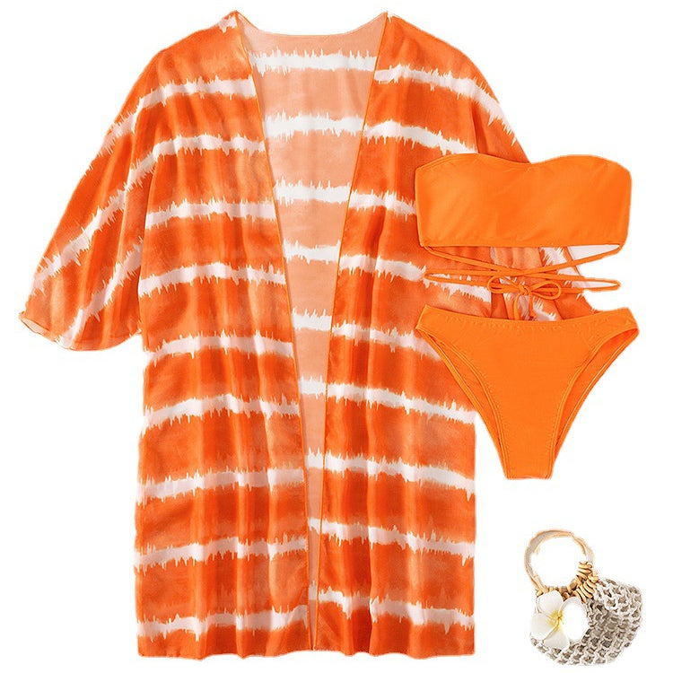 Women's Chiffon Three Piece Swimsuit Orange