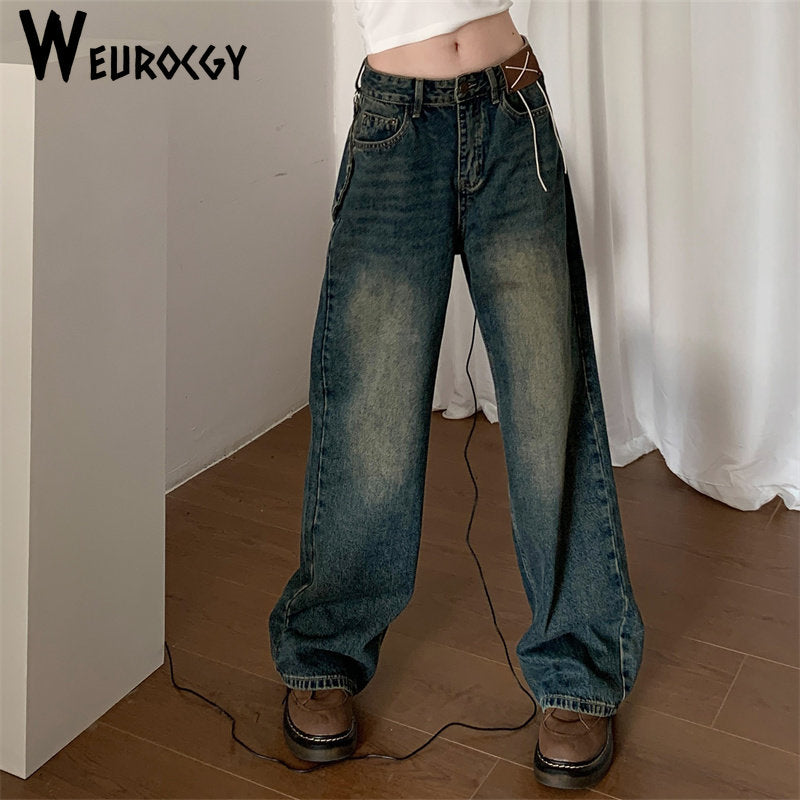 design vintage streetwear y2k baggy jeans Women's denim cargo pants women high waist ripped pocktes wide leg new jeans woman