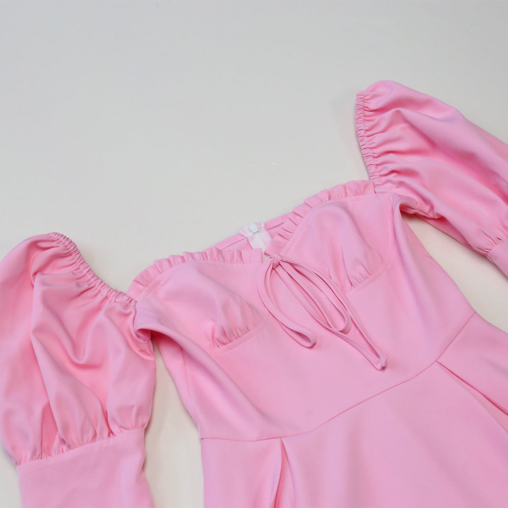 Waist-looking Glamorous Long-sleeved A-line Dress