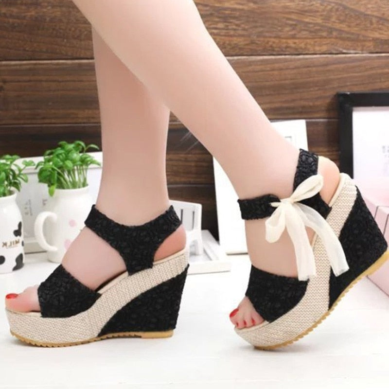 hot lace Women Wedges heeled women Shoes Summer Sandals Party Platform High Heels Shoes Woman