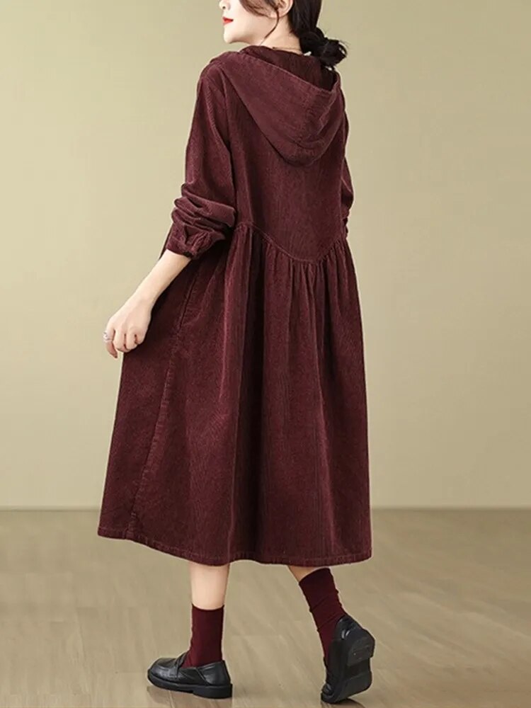 long sleeve corduroy oversized vintage hooded casual loose autumn spring winter trench coat for women 2024 clothes Outerwear