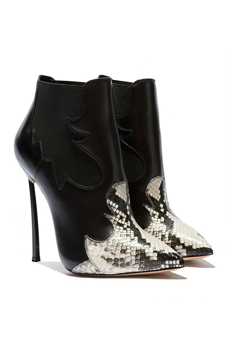 Patchwork Python Pattern Boots Pointed Toe Stiletto High Heels Sexy Shallow Slip On Women Luxury Shoes Zapatos De Mujer