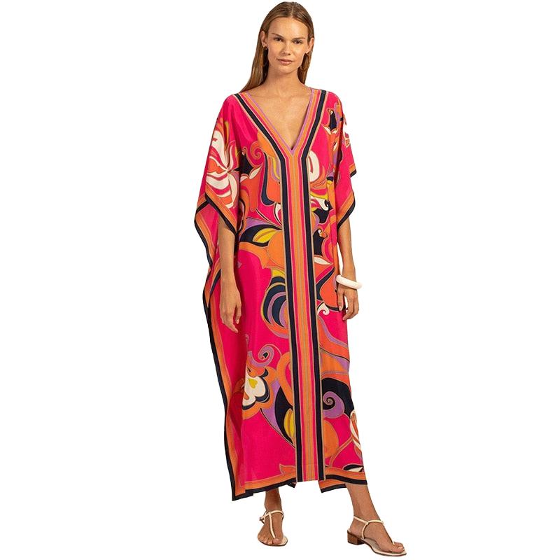 РаспечататьКафтаны для женщин-пляжа Cover Up Seaside Maxi Bohemian Платья Beachwear Pareo Bowling Suits