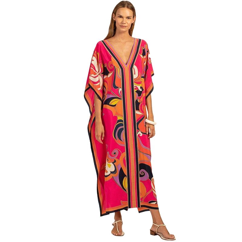 Printed Kaftans for Women Beach Cover Up Seaside Maxi Bohemian Dresses Beachwear Pareo Bathing Suits