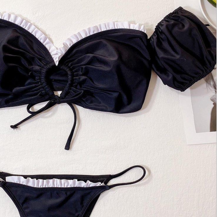 Solid Flash Short-sleeved Split Cut-out Bikini