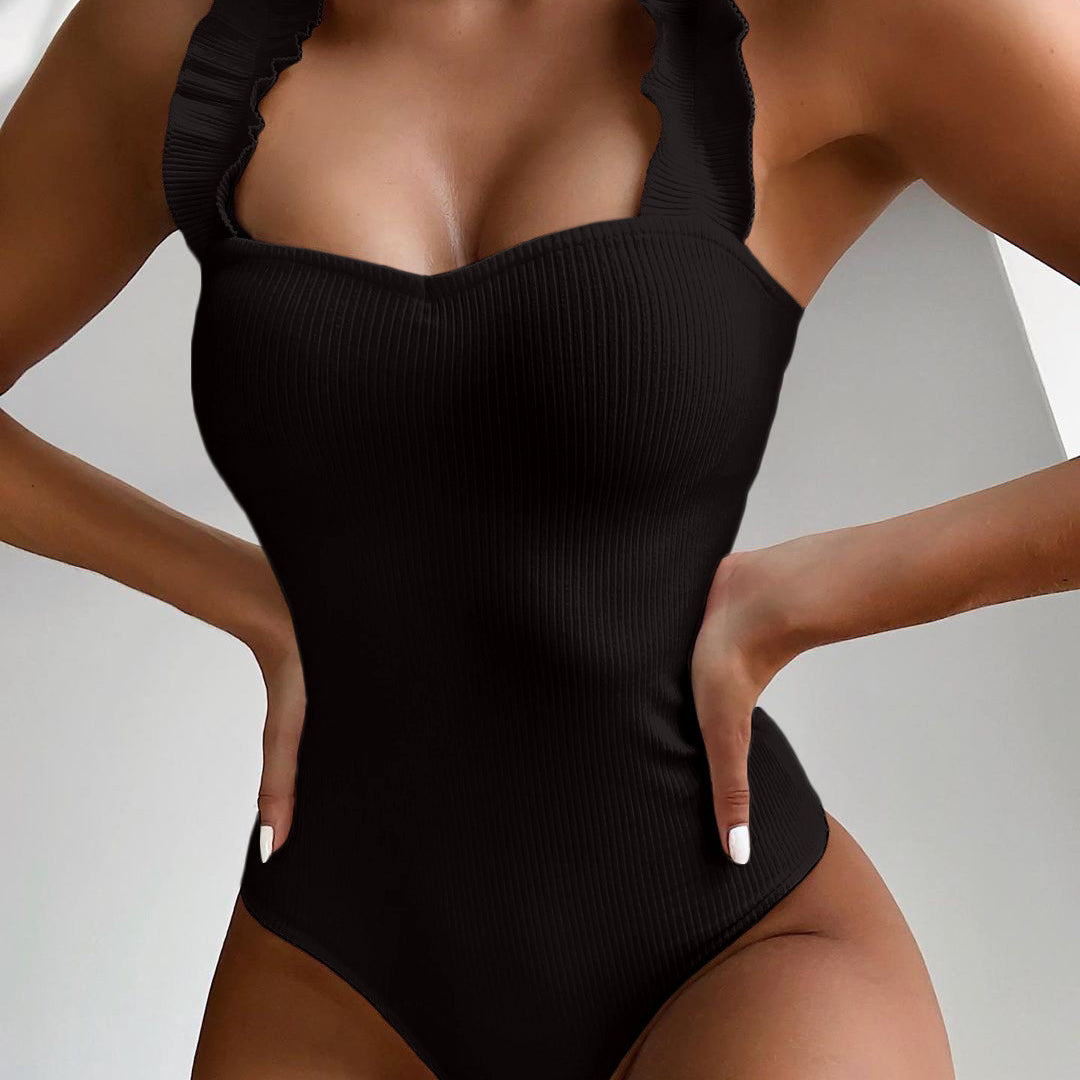 Push Up Monokini Solid Bathing Suits Black