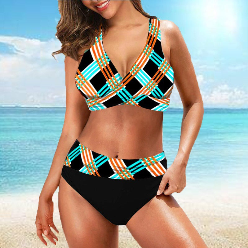 Women's Two Piece Swimsuit Slim Geometric Suit Black