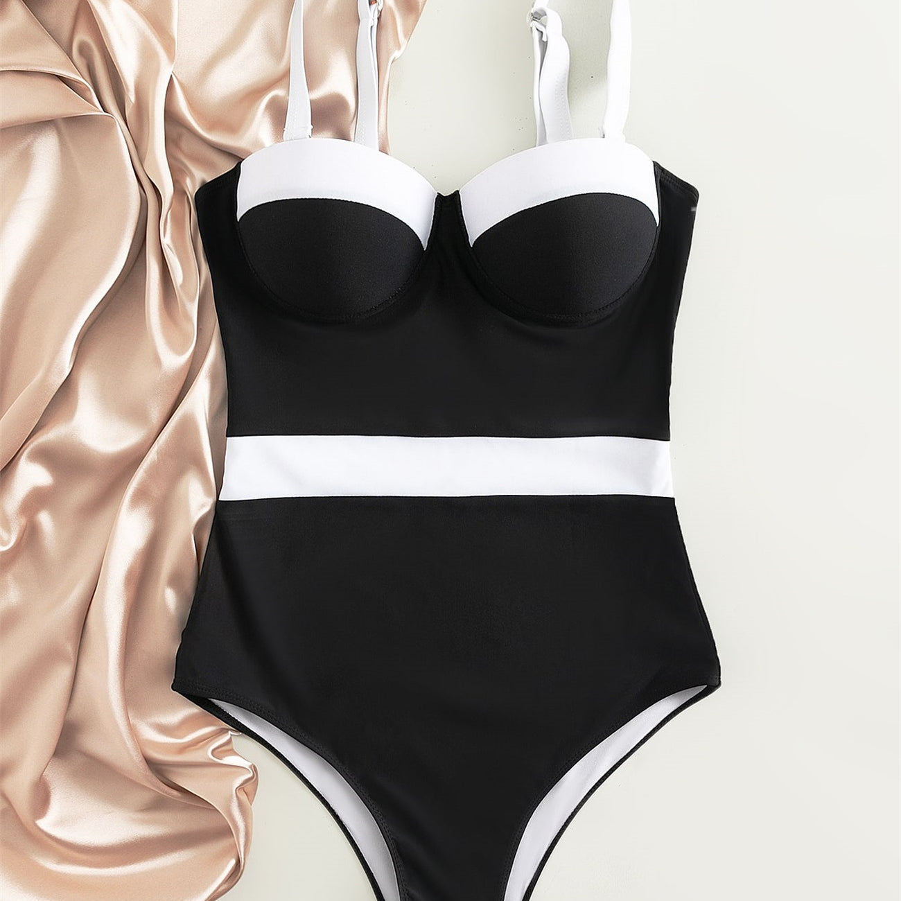 Push Up Contrast Color Fashion Bikini One-piece Swimsuit