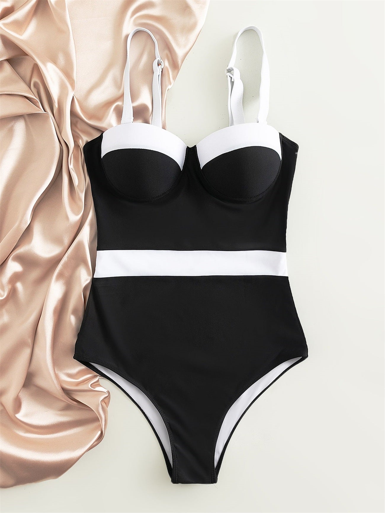 Push Up Contrast Color Fashion Bikini One-piece Swimsuit