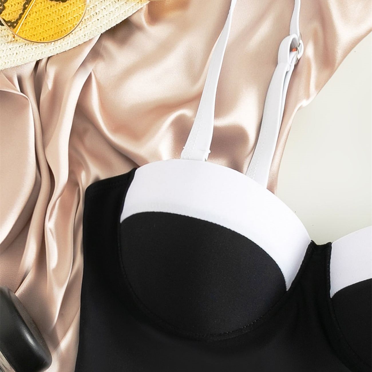 Push Up Contrast Color Fashion Bikini One-piece Swimsuit