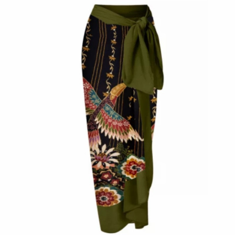 Vintage Printed One Piece Swimsuit For Women Skirt One size