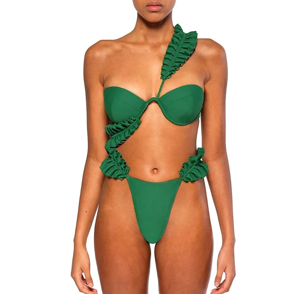 Pleated Design Push Up Swimsuit Sexy Micro Bikini