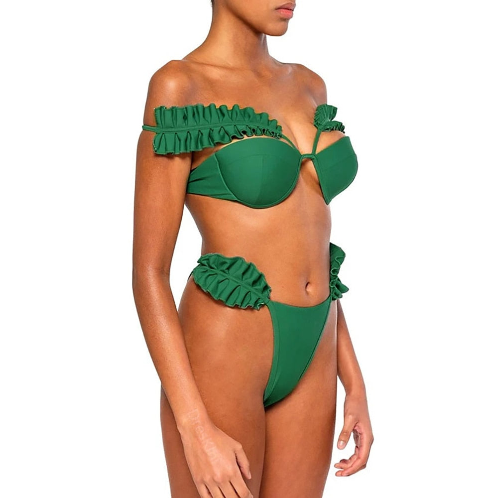 Pleated Design Push Up Swimsuit Sexy Micro Bikini