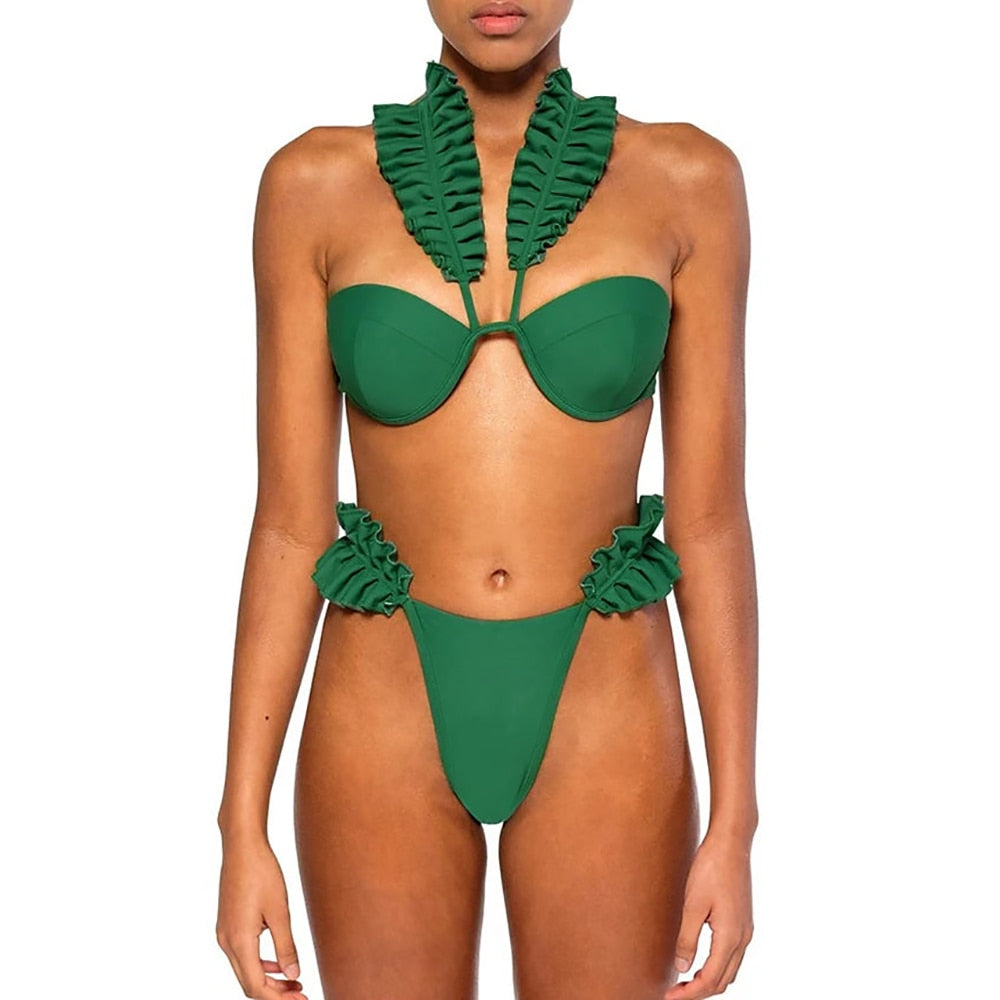 Pleated Design Push Up Swimsuit Sexy Micro Bikini