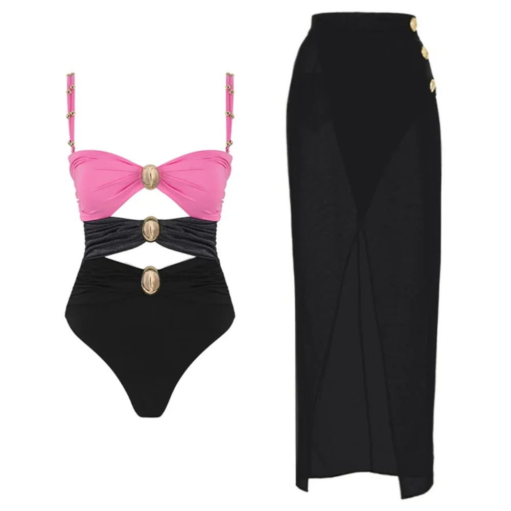 luxury One piece Women's swimsuit Summer vacation outfits Swimwear Beachwear bathing suit bikini sets two piece swimsuit and sarong 7