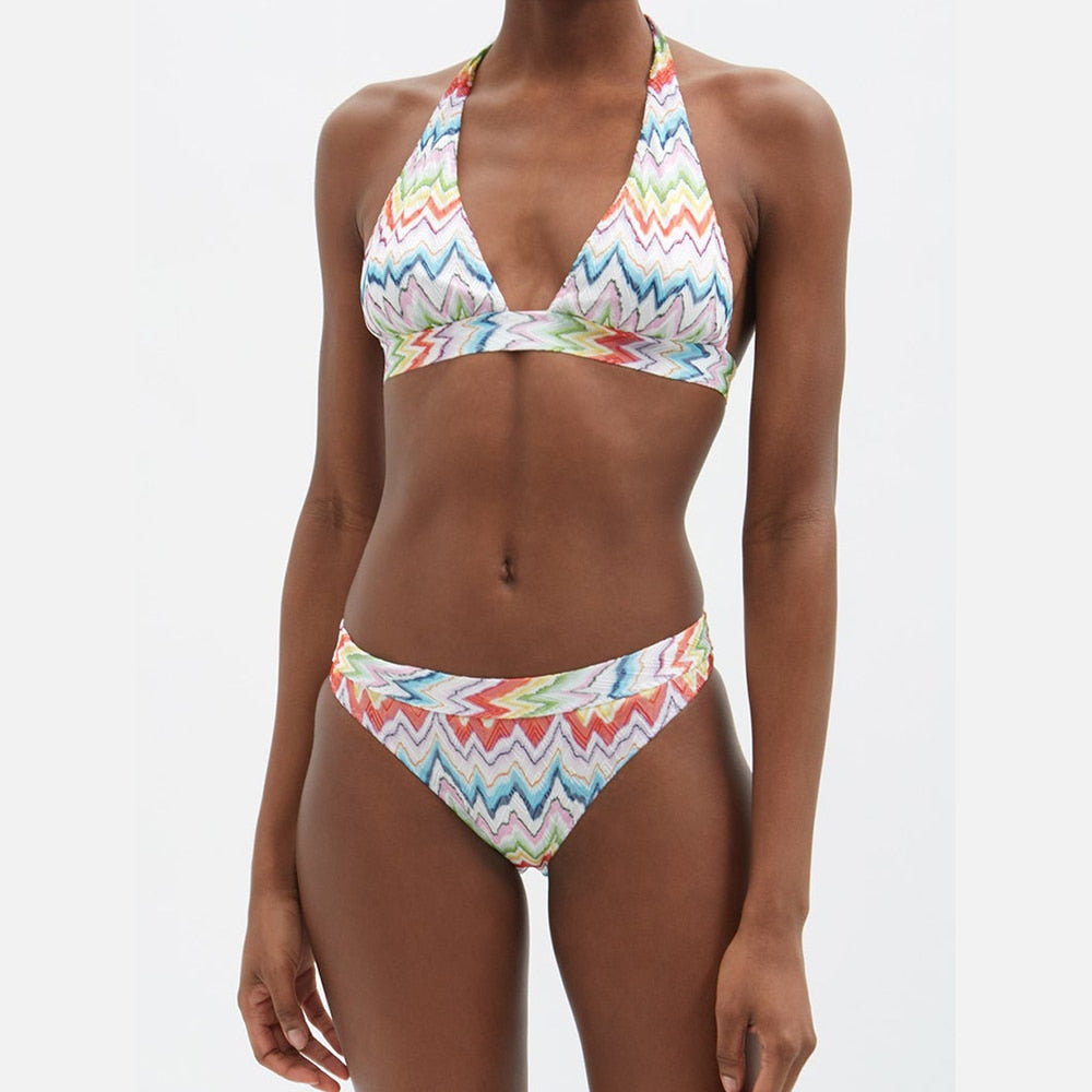 Tankini Fashion Colorblock Rainbow Striped Beach Swimsuit Set - Suit Surf Wear String Bathing Suit Luxury