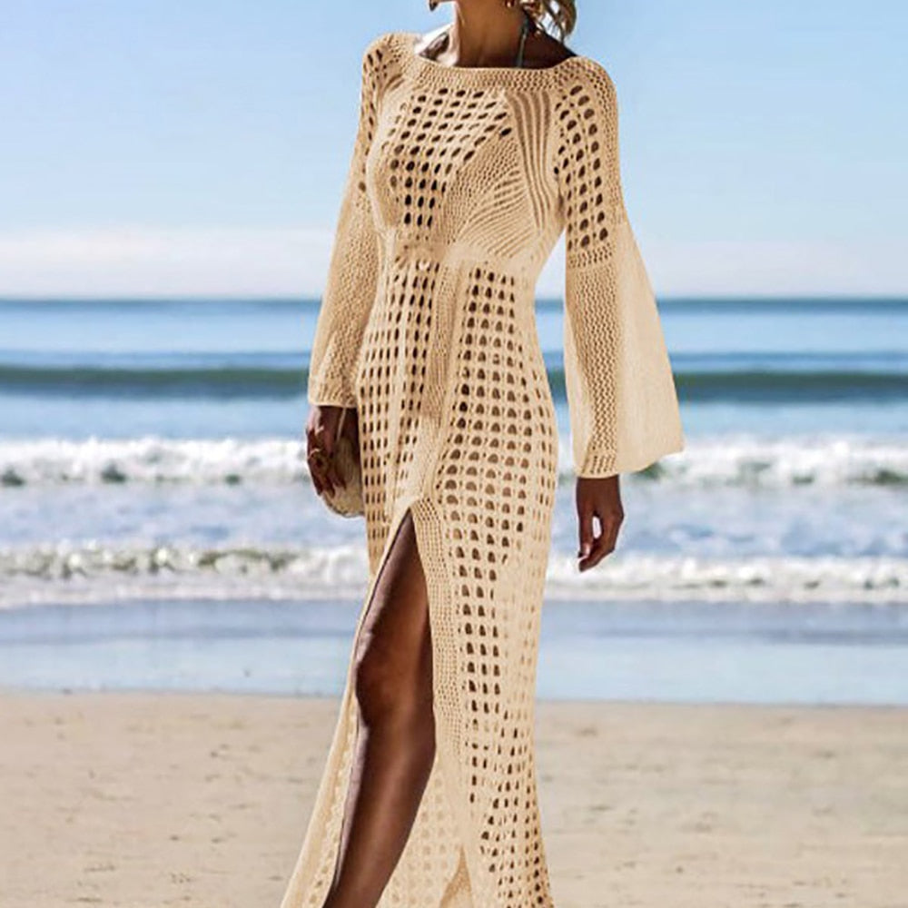 Sexy Empire Hollow Swimwear Cover-ups Long Crochet Dress Beach Outfits for Women One-pieces and Cutout Summer Clothes Swimsuit