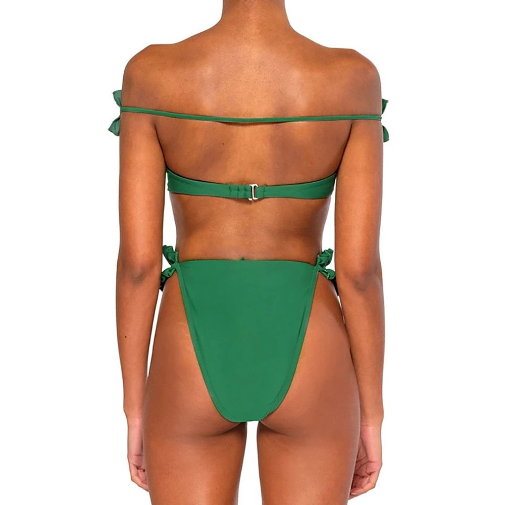 Pleated Design Push Up Swimsuit Sexy Micro Bikini