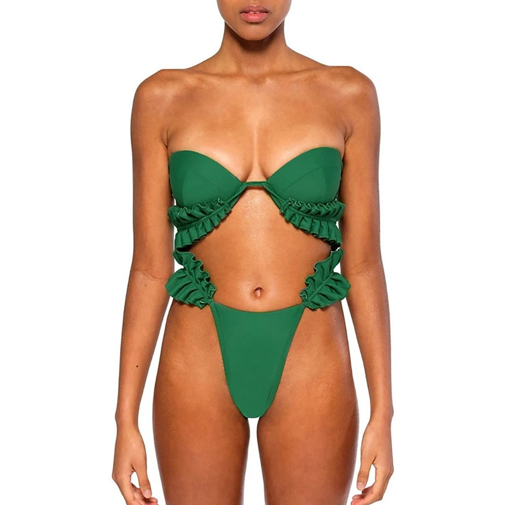 Pleated Design Push Up Swimsuit Sexy Micro Bikini