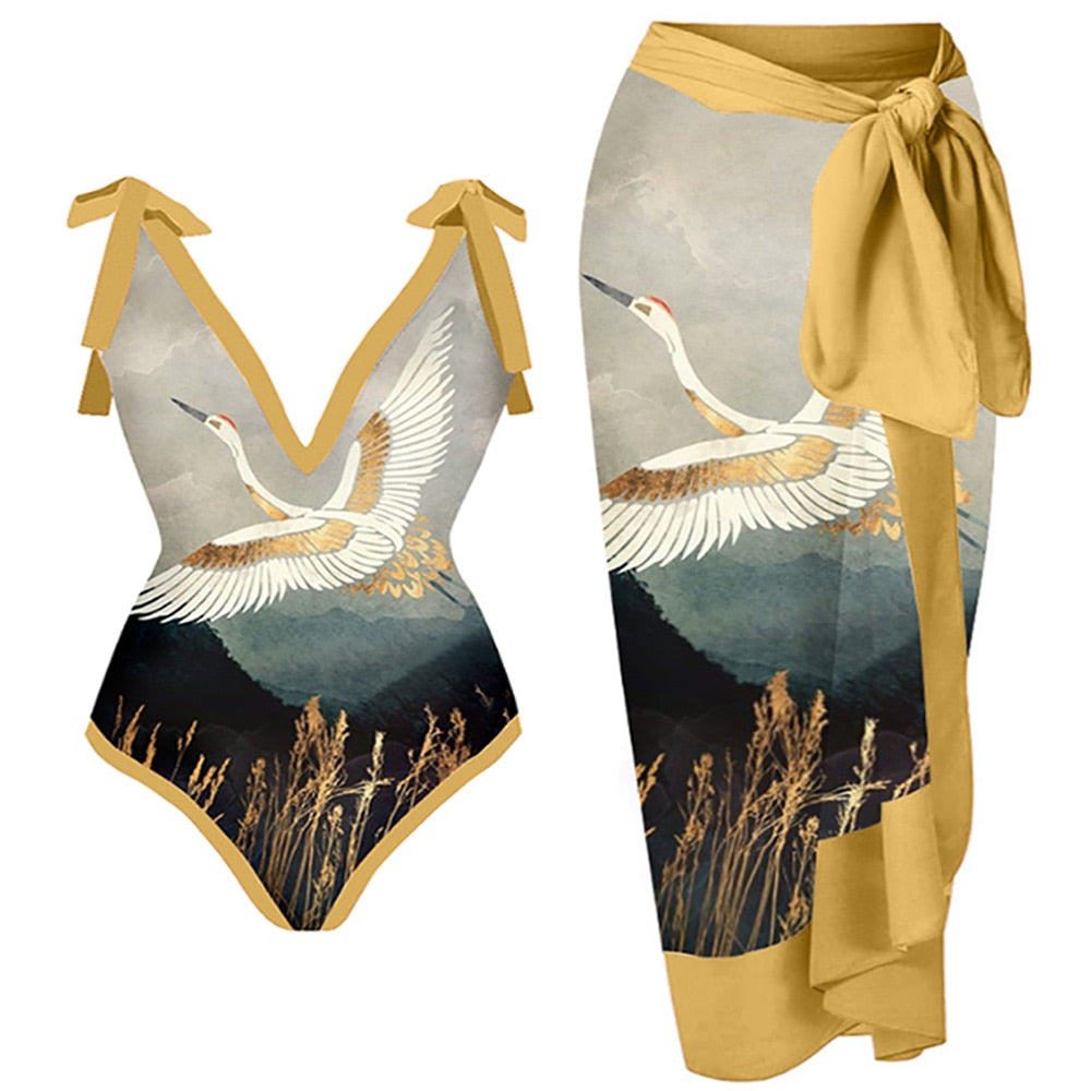Женский купальный костюм с юбкой пловец обложка обложка Ретро Отдых Пляжный платье некросс летний элегантный серфинг износ