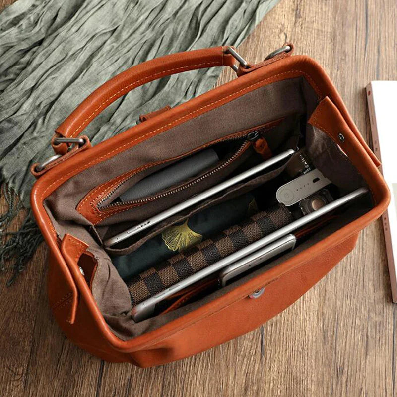 Leather Doctor Handbag Cowhide Women Big Shoulder Bags Vintage Manual Paint Crossbody Bags