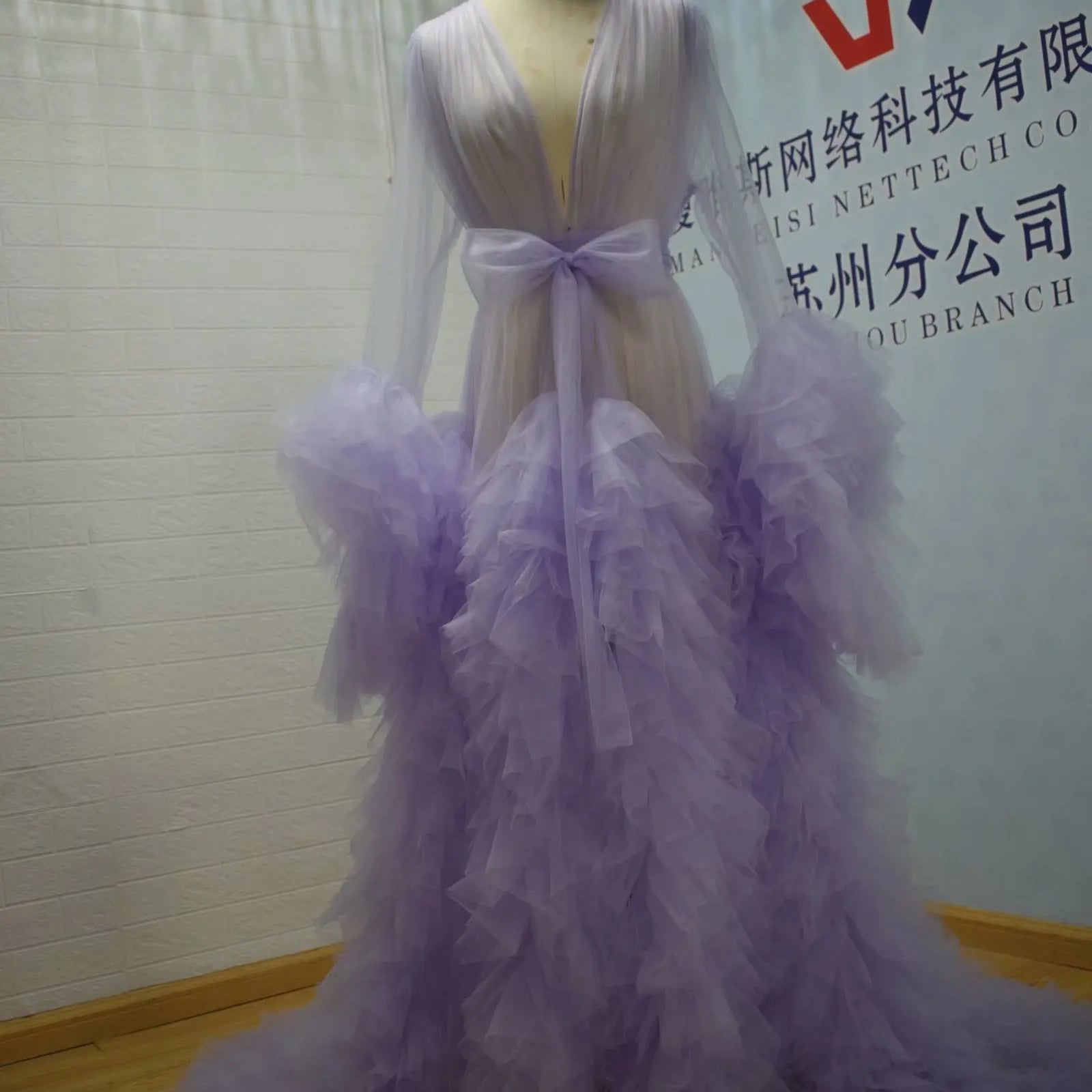 Maternity Robes Wedding Shawl Pregnant Women Sexy Tulle Bathrobe Dresses Photo Shoot Party Fluffy Baby Shower Gowns 04