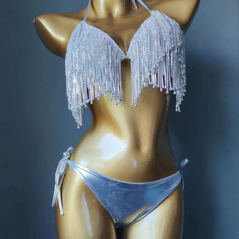 Crystal bikini diamond swimwear biquini diamond bikini beachwear popular swim suit rhinestone swimsuits bikini Silver