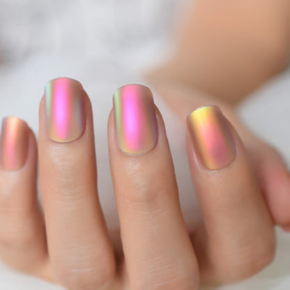 Presse métallique mate courte sur les ongles holographique multicolore brillant Squavol faux ongles faux ongles Art ongles conseils de manucure 