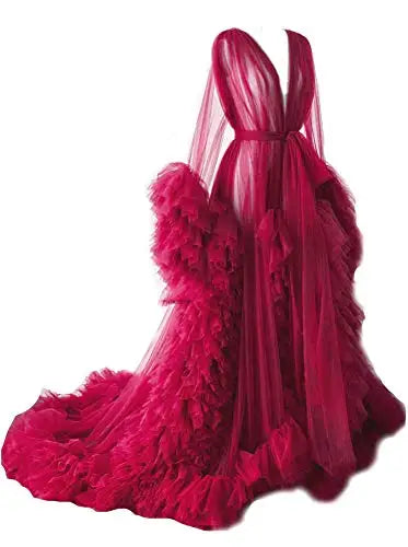 Maternity Robes Wedding Shawl Pregnant Women Sexy Tulle Bathrobe Dresses Photo Shoot Party Fluffy Baby Shower Gowns 09